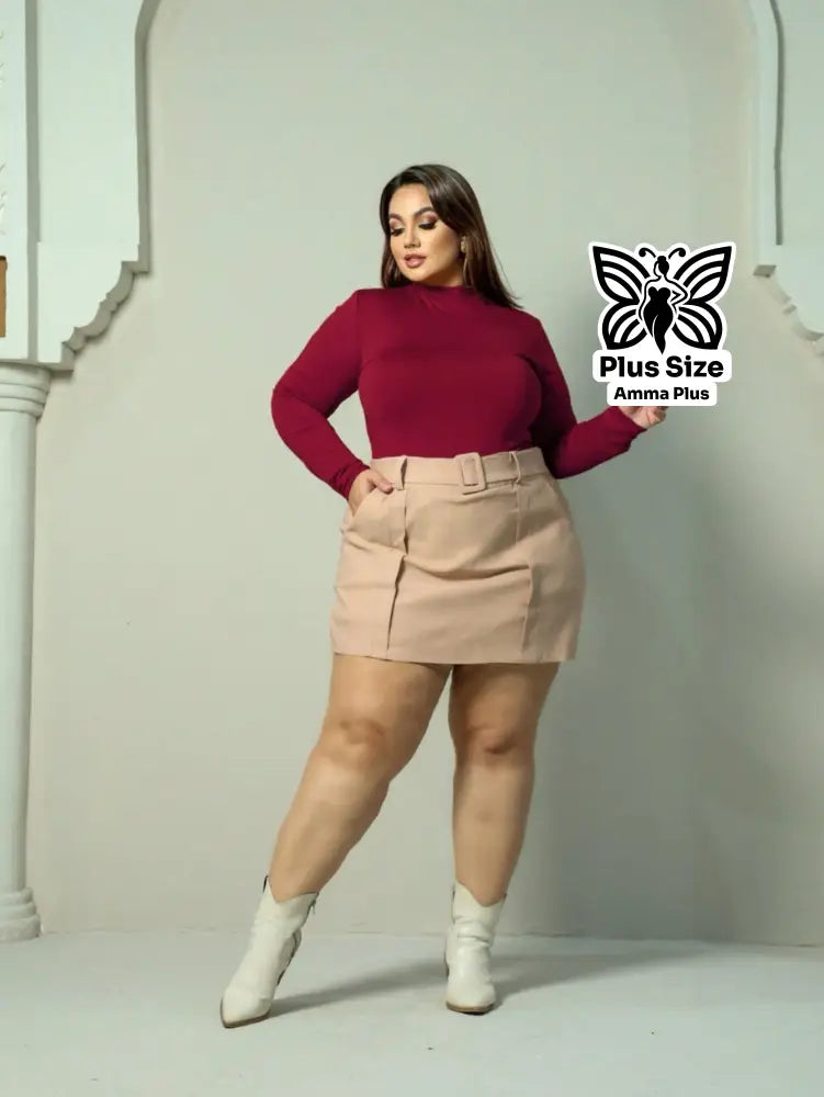 Blusa Body Manga Longa Gola Alta Clássico Plus Size - Amma Plus