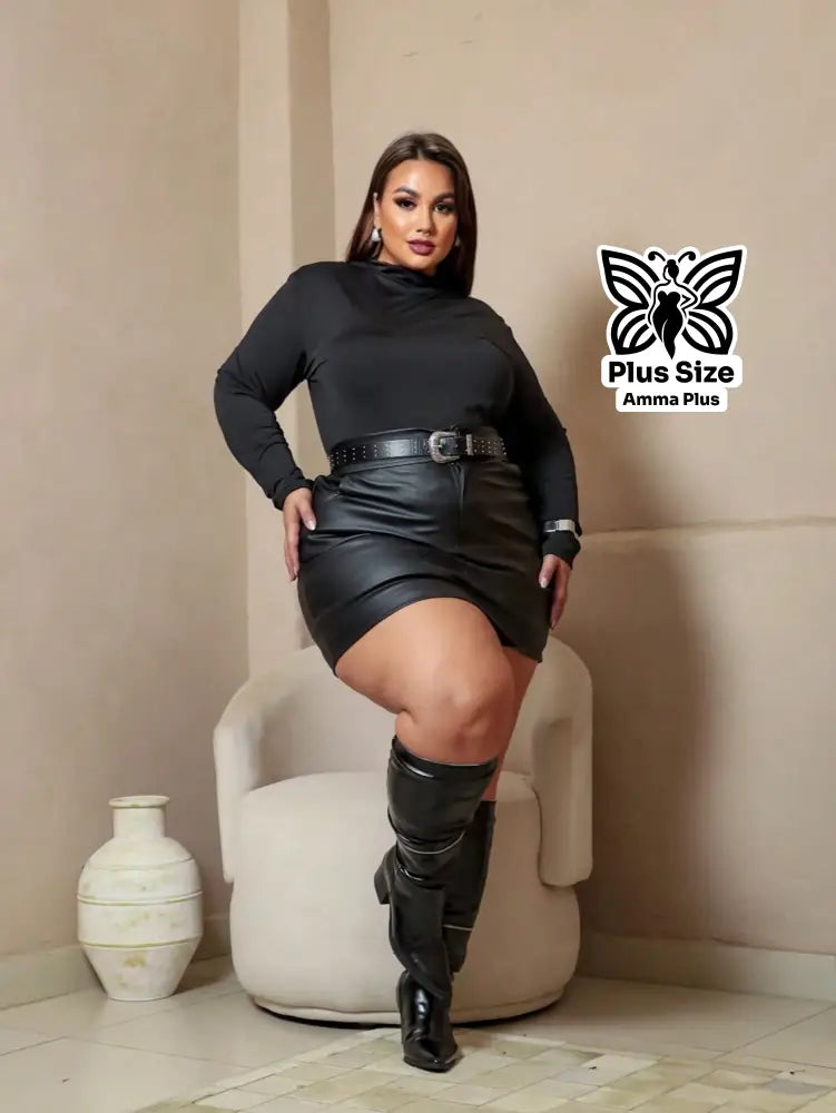Blusa Body Manga Longa Gola Alta Clássico Plus Size - Amma Plus