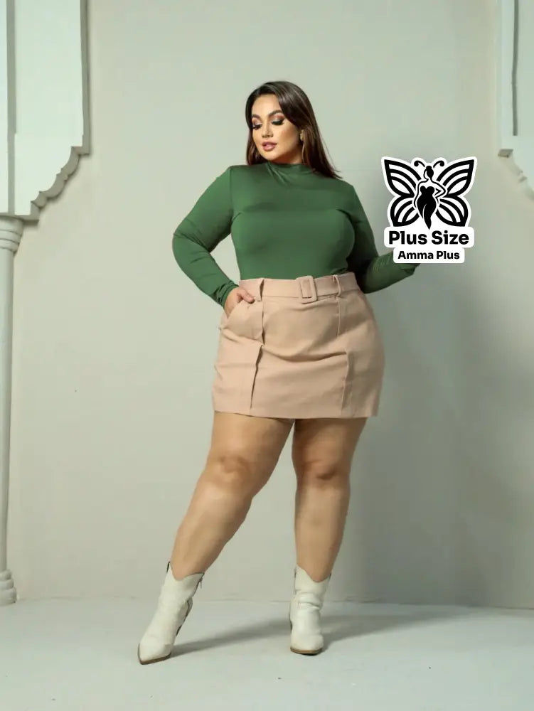 Blusa Body Manga Longa Gola Alta Clássico Plus Size - Amma Plus
