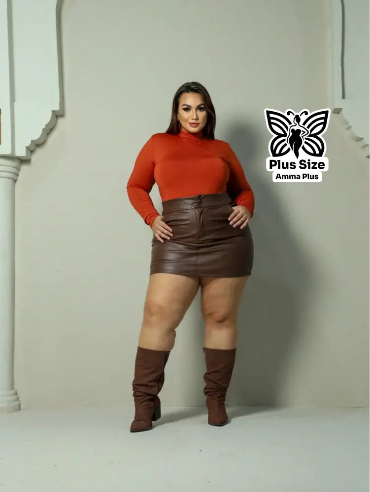 Blusa Body Manga Longa Gola Alta Clássico Plus Size - Amma Plus