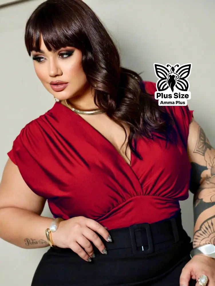 Blusa Body Transpassada Decote V Elegante Plus Size - Amma Plus