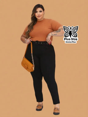 Blusa Canelada Gola Redonda Básica Plus Size - Amma Plus