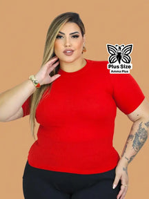 Blusa Canelada Gola Redonda Básica Plus Size - Amma Plus