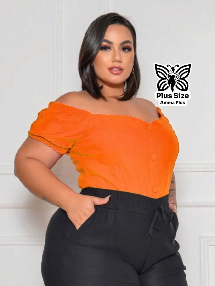 Blusa Ciganinha Com Botões Frontais Plus Size - Amma Plus