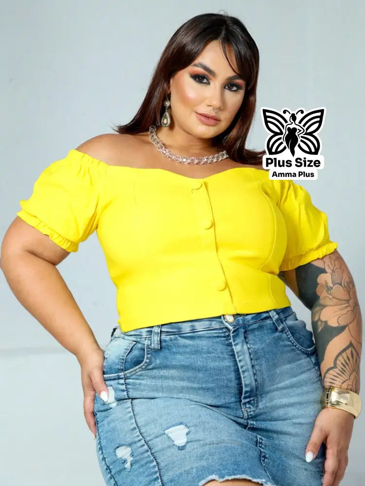 Blusa Ciganinha Com Botões Frontais Plus Size - Amma Plus