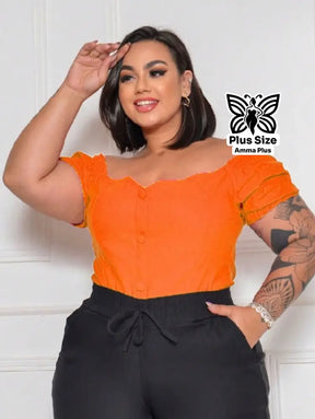 Blusa Ciganinha Com Botões Frontais Plus Size - Amma Plus