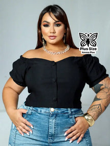 Blusa Ciganinha Com Botões Frontais Plus Size - Amma Plus