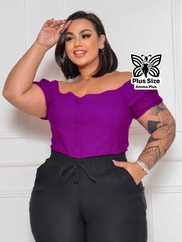 Blusa Ciganinha Com Botões Frontais Plus Size - Amma Plus