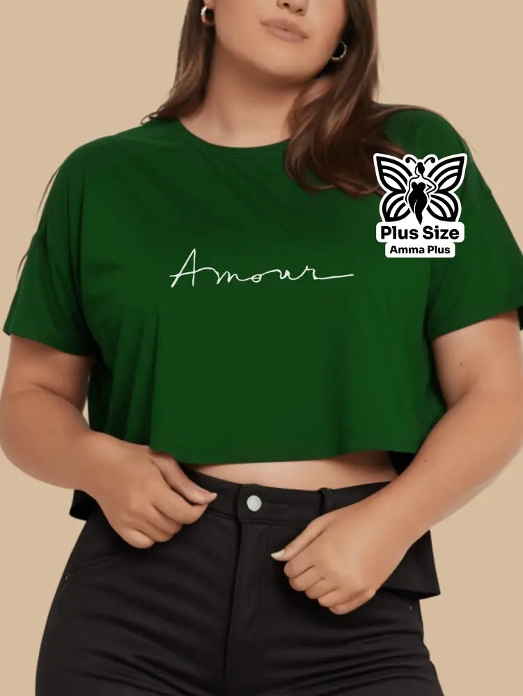 Blusa Cropped Estampada Amour Plus Size - Amma Plus