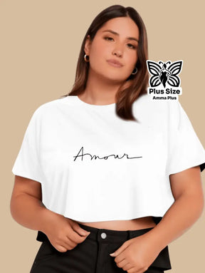 Blusa Cropped Estampada Amour Plus Size - Amma Plus