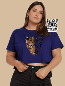 Blusa Cropped Estampada Onça Selvagem Plus Size - Amma Plus