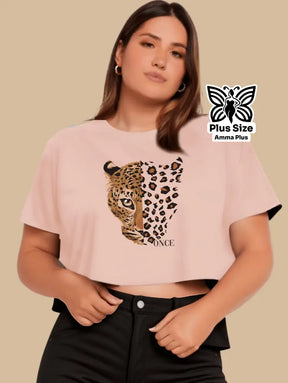 Blusa Cropped Estampada Onça Selvagem Plus Size - Amma Plus