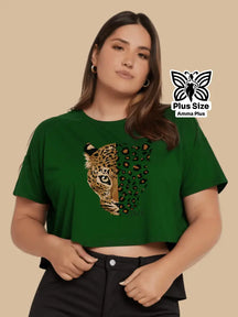 Blusa Cropped Estampada Onça Selvagem Plus Size - Amma Plus