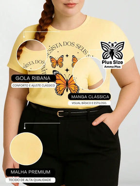 Blusa Estampada Borboletas Frase Motivacional Plus Size - Amma Plus
