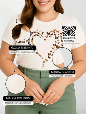 Blusa Estampada Coração Borboletas Plus Size - Amma Plus