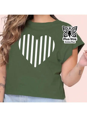 Blusa Estampada Coração Listrado Plus Size - Amma Plus