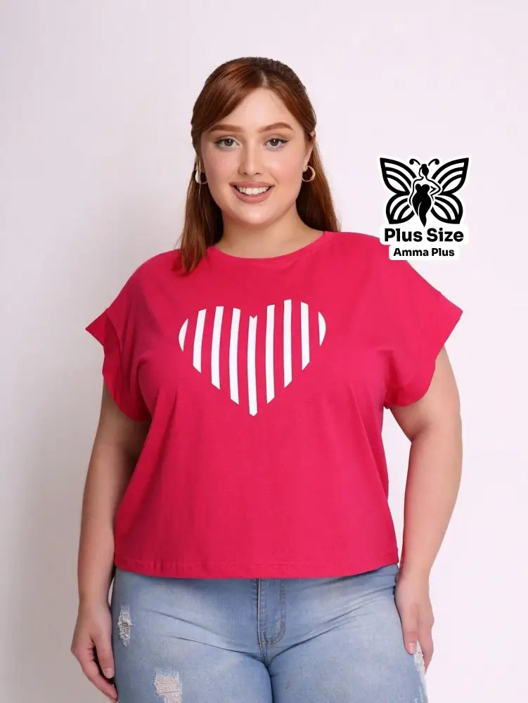 Blusa Estampada Coração Listrado Plus Size - Amma Plus