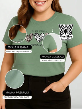 Blusa Estampada Corações Frase Inspiração Plus Size - Amma Plus