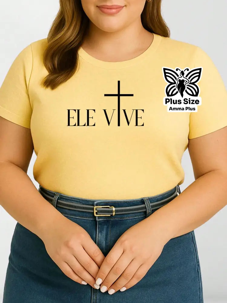 Blusa Estampada Cruz Frase Ele Vive Plus Size - Amma Plus