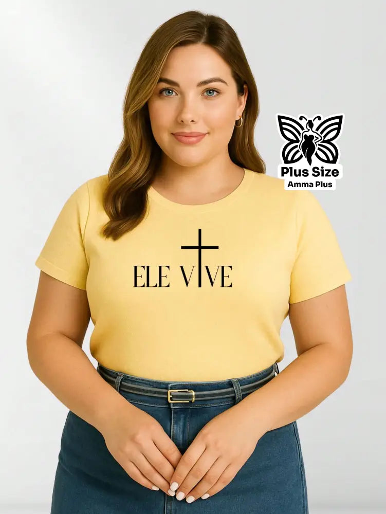 Blusa Estampada Cruz Frase Ele Vive Plus Size - Amma Plus
