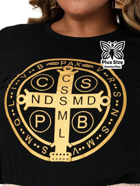 Blusa Estampada Cruz Medalha De São Bento Plus Size - Amma Plus