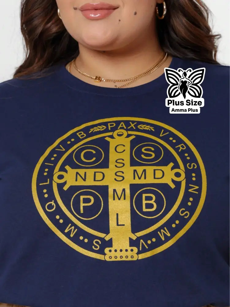Blusa Estampada Cruz Medalha De São Bento Plus Size - Amma Plus