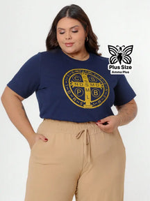 Blusa Estampada Cruz Medalha De São Bento Plus Size - Amma Plus