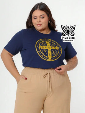 Blusa Estampada Cruz Medalha De São Bento Plus Size - Amma Plus
