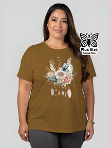 Blusa Estampada Floral Pena Boho Plus Size - Amma Plus