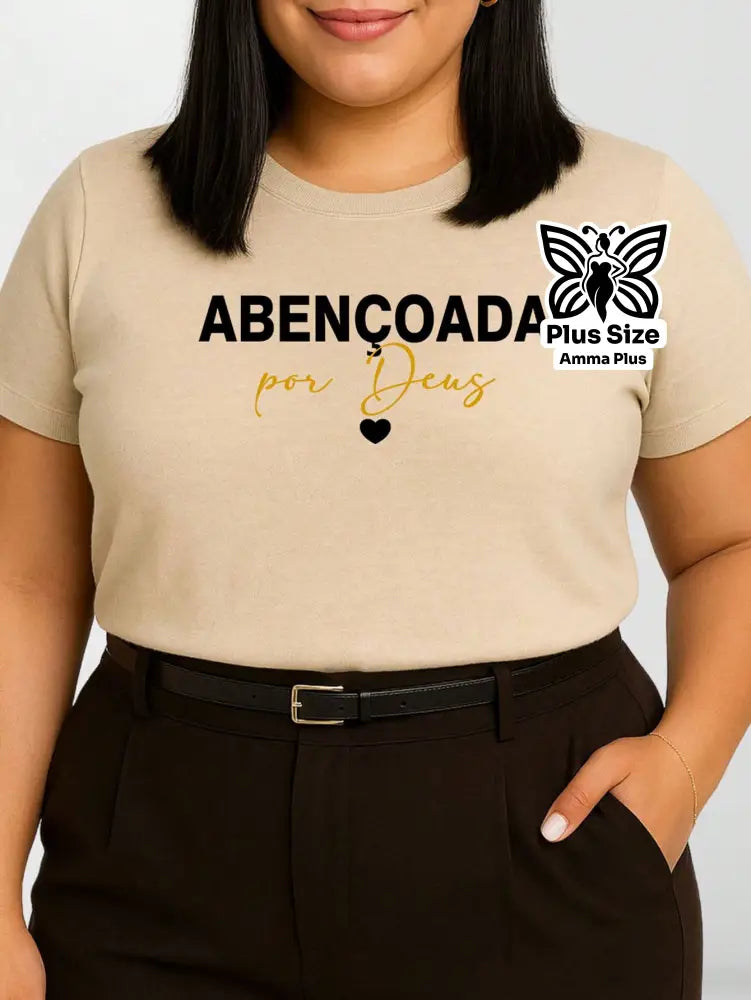 Blusa Estampada Frase Abençoada Por Deus Plus Size - Amma Plus