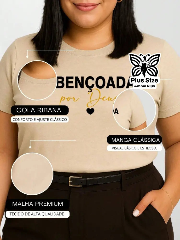 Blusa Estampada Frase Abençoada Por Deus Plus Size - Amma Plus