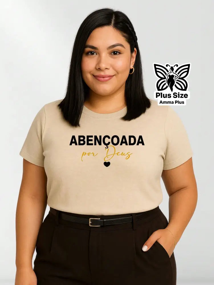 Blusa Estampada Frase Abençoada Por Deus Plus Size - Amma Plus