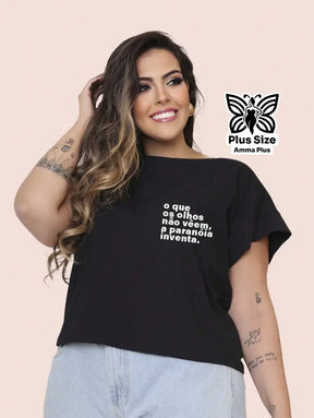 Blusa Estampada Frase Divertida Plus Size - Amma Plus