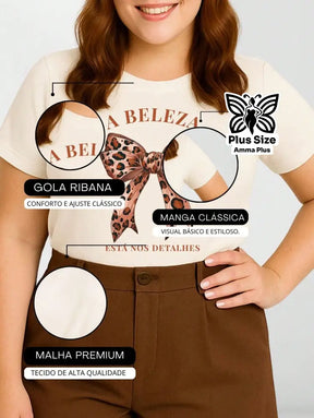 Blusa Estampada Laço Frase Inspiradora Plus Size - Amma Plus