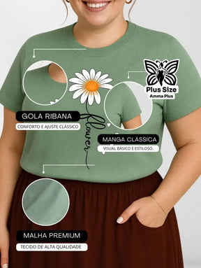 Blusa Estampada Margarida Flower Plus Size - Amma Plus