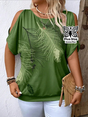 Blusa Estampada Ombro Vazado Botânica Plus Size - Amma Plus