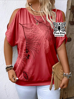 Blusa Estampada Ombro Vazado Botânica Plus Size - Amma Plus