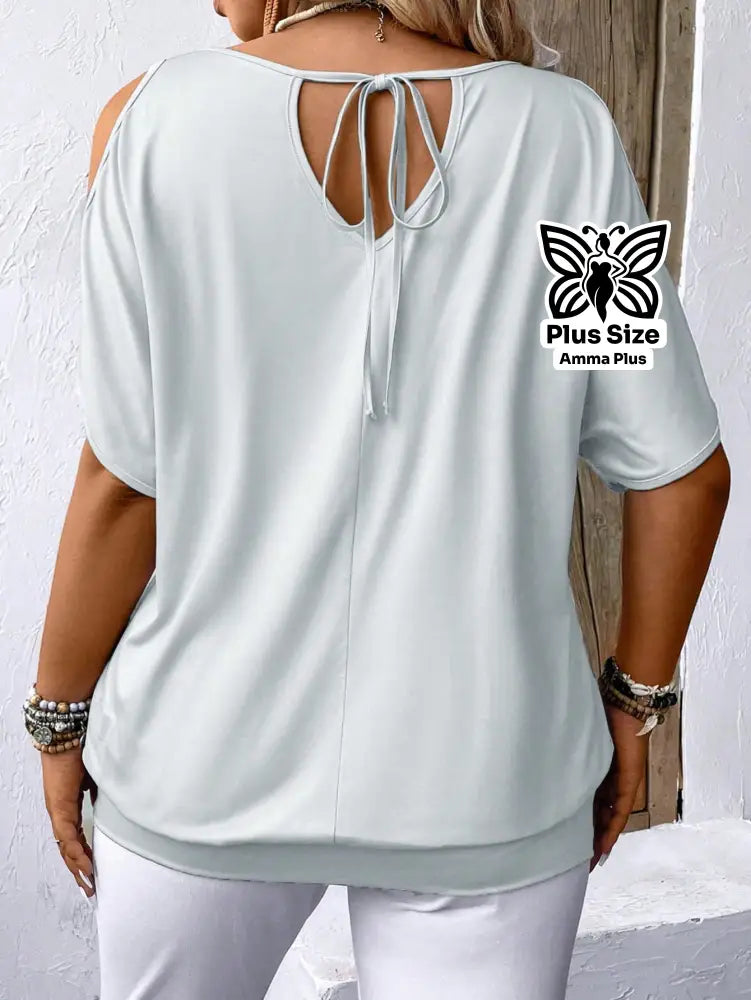 Blusa Estampada Ombro Vazado Botânica Plus Size - Amma Plus