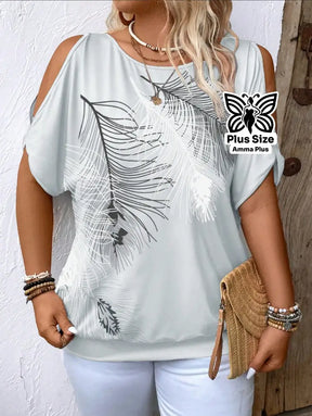 Blusa Estampada Ombro Vazado Botânica Plus Size - Amma Plus