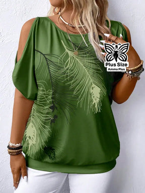 Blusa Estampada Ombro Vazado Botânica Plus Size - Amma Plus