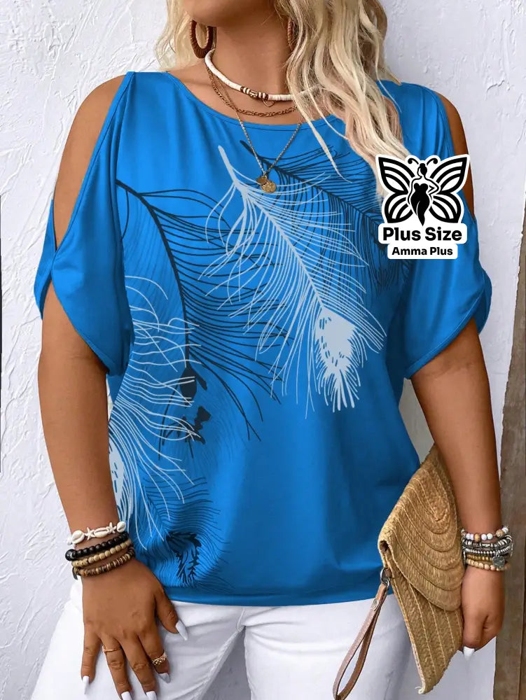 Blusa Estampada Ombro Vazado Botânica Plus Size - Amma Plus