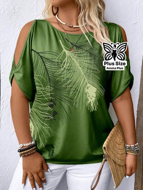 Blusa Estampada Ombro Vazado Botânica Plus Size - Amma Plus