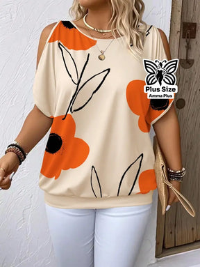 Blusa Estampada Ombro Vazado Floral Plus Size - Amma Plus