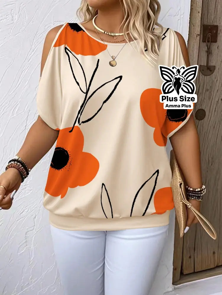 Blusa Estampada Ombro Vazado Floral Plus Size - Amma Plus