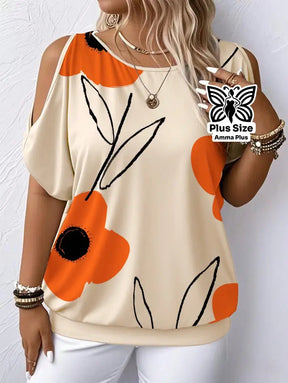 Blusa Estampada Ombro Vazado Floral Plus Size - Amma Plus