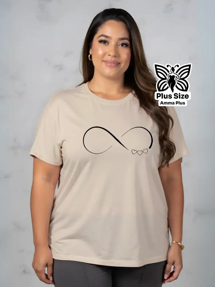 Blusa Estampada Símbolo Infinito Corações Plus Size - Amma Plus