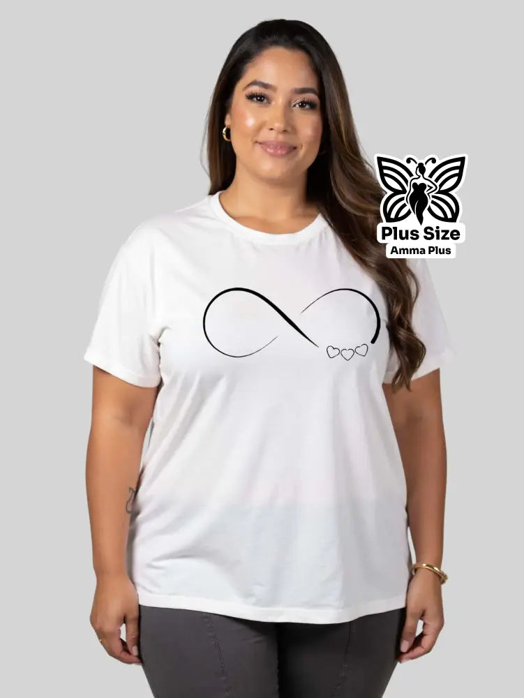 Blusa Estampada Símbolo Infinito Corações Plus Size - Amma Plus