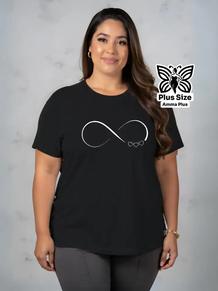 Blusa Estampada Símbolo Infinito Corações Plus Size - Amma Plus