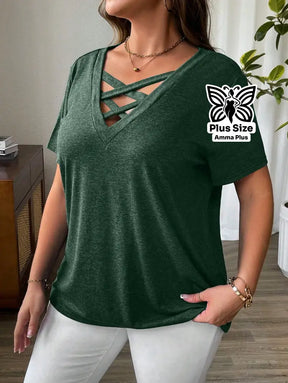 Blusa Gola V Com Detalhe De Tiras Plus Size - Amma Plus