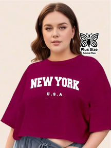 Blusa Oversize Estampada New York Casual Plus Size - Amma Plus